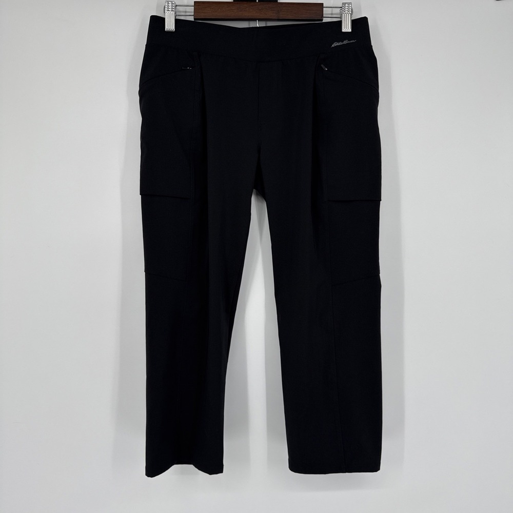 Eddie Bauer Pants Women Petite P8 Black Incline Utility Capri Hiking Pull On UPF